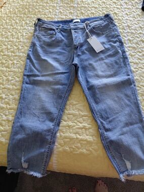 Blue Artemis Button Fly Crop Jeans